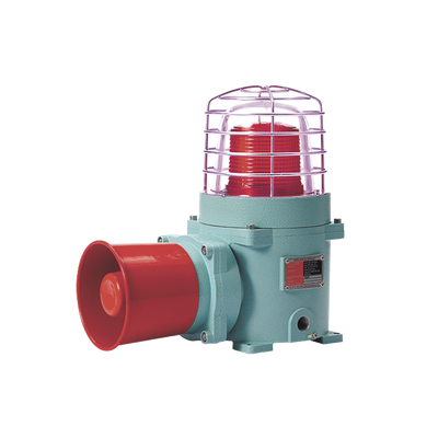 Combinación de baliza LED color Rojo con patrón fijo y flasheante con sirena electrónica, volumen máx. 120 dB para zonas peligrosas A 24 VCD