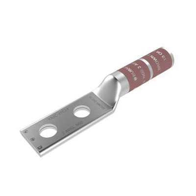 [HUB-YA2-C2T-C14] Zapata Terminal de Compresión  de Barril Largo con Doble Ojillo para Tornillo 1/4" y Cable 2  AWG / Espaciado de 5/8".