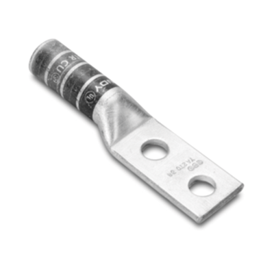 [HUB-YA6-C2T-C14] Zapata Terminal de Compresión de Barril Largo con Doble Ojillo para Tornillo 1/4" y Cable 6 AWG / Espaciado de 5/8".