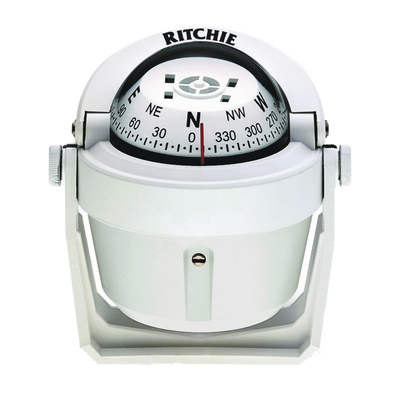 [B-51W] Brújula de Navegación Maritima Serie Explorer / Montaje en Bracket / Color Blanco / Dial Directo Lectura Fácil 2 3/4" (70 mm) / Iluminación Nocturna Verde Interna / Compensadores Integrados / Imán Direccional Fuerte