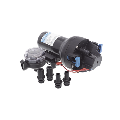 Bomba de diafragma controlada por presión para trabajo pesado ParMax de 12 Vcd, caudal de 5 GPM, presión máxima 60 psi, para manguera de diámetro interior de 13 mm (1/2") y 19 mm (3/4")