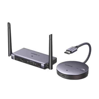 [90909A] Transmisor y Receptor Inalámbrico HDMI | 50m | Salida HDMI y VGA (Simultanea) | Audio 3.5mm | Efecto 3D | Luz Indicadora LED | Clic and Go | Señal Estable | Amplia Compatibilidad | Conecta con un Clic.