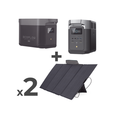 [DLT2MAX-KIT-BPLUS] Kit de Estación de Energía Portátil 2048Wh + Batería Externa 2048Wh + 2 Paneles Solares Flexibles 400W (4096Wh, 800W Totales)