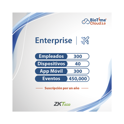 [ZKT0820134] LICENCIA ENTERPRISE BIOTIME CLOUD 2.0  / 300 USUARIOS / 40 DISPOSITIVOS (Licencia Anual)