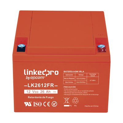 Batería de respaldo 12 V 26 Ah AGM | Certificada UL94-V0 Retardante a la Flama | Especial para Seguridad Electrónica | Vida útil 5 años | Terminales T1