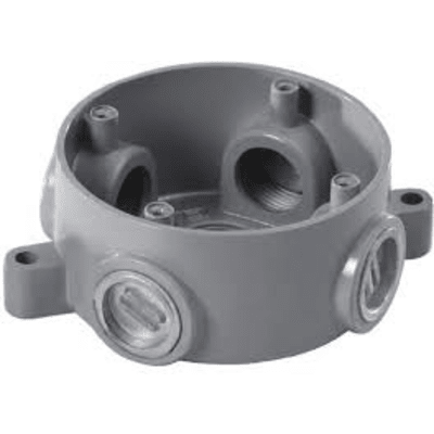 [CSX-20] Caja Redonda Estándar sin Tapa a Prueba de Intemperie 102(4) de 3/4" (19 mm) / Con 5 salidas.