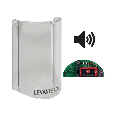 [STI-6517A-ES] Cubierta Protectora De Policarbonato, Súper Resistente, Con Sonido, Texto En Español, Para Botones Multiusos Serie Stopper Station De STI