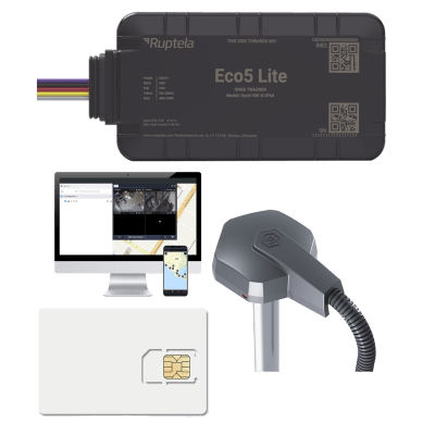 [ECO5LITEKITFUEL2] Rastreador Vehicular y Monitoreo de Flota / BLE 5.0 y GNSS / LTE CAT1 y LTE-M con Respaldo 2G / GNSS U-blox / MiKado IP54 / -20 °C a +40 °C / Acelerómetro de 3 Ejes / Suministro 9-32 V / Batería Interna