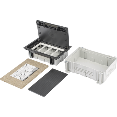 [SM-CPAV-4] Caja Para Instalación en Pavimento para Voz, Datos o Contactos Eléctricos / Capacidad para 4 Módulos / Espacio Embellecedor en la Tapa / Profundidad Ajustable de 70 a 100 mm (2.76 a 3.94 pulgadas) / Los Módulos se Adquieren Aparte / Incluye Registro