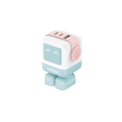 [35856B] Cargador RobotGaN de 65W Serie UNO | 3 Puertos de Carga Rápida | 2 USB-C | 1 USB-A | PD 3.0 | QC 4.0 | Carga Inteligente | Tecnología GaN II | Zapato Magnético Extraíble | Carcasa Ignifuga | Pantalla LED.