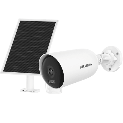 [DS-2CFS04/4G/LA] Kit Solar IP All in One / AOV / Bala IP 4 Megapixel / Lente 2.8 mm / Panel Solar + Batería de Respaldo de Litio (9000 mAh) / Conexión 4G / Audio de Dos Vías / IP66 / Micro SD