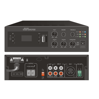 [EP-B240E] Amplificador Digital Mini MP3 con Bluetooth | 240W | Entrada XLR Micrófono 48V | 2 Entradas RCA | USB y TF Card | FM Radio | Control Remoto | Protección contra Cortocircuito y Sobrecarga