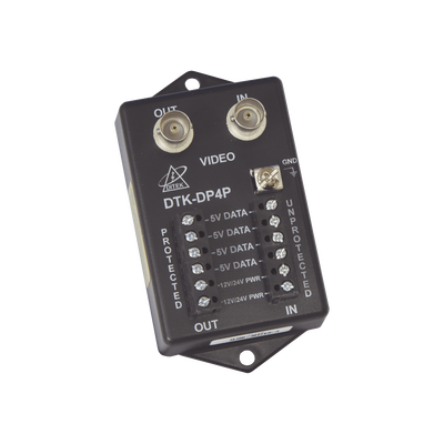 [DTK-DP4P] Protector para alimentación, datos y video para cámara PTZ de 12 Vcc-24 Vca, conector BNC y terminal