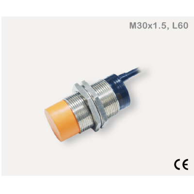 Sensor Inductivo de Proximidad Cilíndrico / M30 / 15 mm Detección / PNP N.O. / Cable 3 Hilos 2 Metros / IP67 / Protección Completa / −25...+70°C