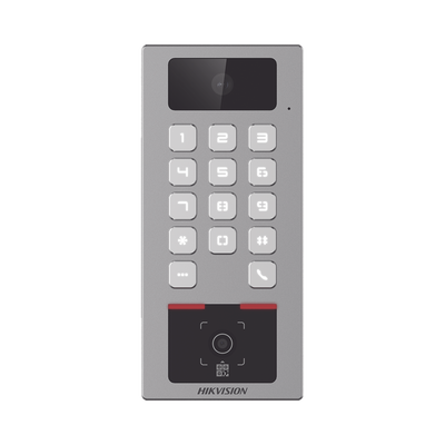 [DS-K1T502DBWX-CQR-E1] (PoE / 2 Relays) Teclado con Lector Físico de QRs para Exterior Antivandálico IP65 & IK09 con función de Videoportero Multiapartamento / Tarjeta, Código QR, PIN o App HikConnect  / Cámara 2 MP compatible con NVRs /