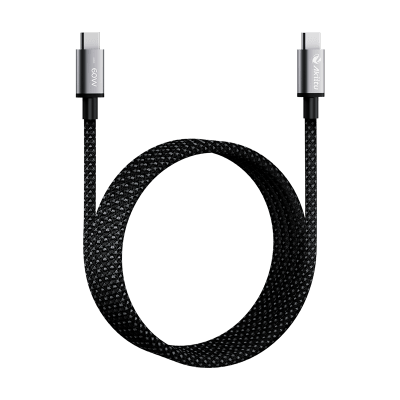 [AK-PAC6B-N-1.5M] Cable de Carga USB-C a C 1.5 Metros (4.92 Pies) / Tecnología GaN (Nitruro de Galio / Fast-Charging / Potencia 60W / Velocidad Transferencia 480 Mbps / Material Nylon / Conector Aluminio Anodizado