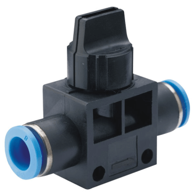 Válvula Manual de Tres Vías / Unión Recta / Diámetro Exterior 6 mm / Para Sistemas Neumáticos e Hidráulicos