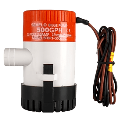 [SFBP1-G50-01] Bomba de Achique Marina Sumergible Eléctrica 12V / 500 GPH / No Automática / Protección Anti-Aire / Sellos Herméticos / Cableado Marino / Base de Filtro Removible