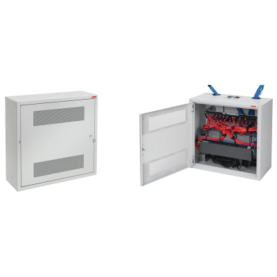 [DBS48248G] Gabinete Rack Horizontal D-Box, 4U, Acero Gris Claro RAL 7035, 48.00 x 24.00 x 8.00 pulgadas, Puerta Reversible 120°, Montaje Minorista, Sistema de Cierre, Ventilación y Cableado Integrado