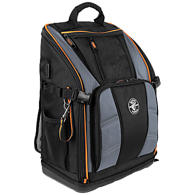 [62482] Mochila Profesional para Herramientas / 27 Bolsillos / Acceso Rápido y Estación de Trabajo / Base Moldeada Ancha / Interior Naranja / USB-C / Soporte para Lámpara