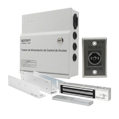 [E941600/KIT12V] Kit para Control de Acceso Incluye Fuente de 12VCD / Soporta Batería de Respaldo/ Chapa Magnética de 600Lbs / Montajes L y Z / Botón de salida  / Certificación UL y ETL