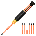 Destornillador Aislado 6-en-1 Auto-Lock / Aislado 1000V CAT III / Almohadilla de agarre / Almacenamiento de brocas integrado / Bits Philips #1 #2 / Slotted 3/16" 1/4" / Square #1 #2