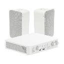 Kit de amplificador con bluetooth | 2 altavoces para pared | Sistema 100V |  2 Canales con Control de volumen Independiente |  Música Ambiental