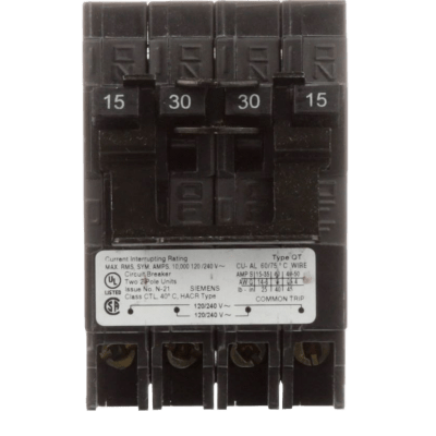 Interruptor automático CUADRUPLEX enchufable tipo QT 2 polos dobles, 15-30 amp