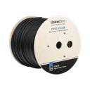 Bobina de Cable FTP con Mensajero de Acero de 305 Metros (1000 Pies) Cat6+ Calibre 23, Color Negro, para Aplicaciones en Video Vigilancia y Redes de Datos / Uso en Intemperie y Aplicaciones Aéreas