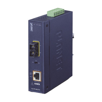 [IGTP-802TS] Convertidor de Medios Industrial PoE+ 1000BASE-LX a 10/100/1000BASE-T 802.3at (SC,SM) -20 km
