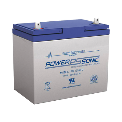 [PS-12550U] Batería 12V, 55AH, Para Respaldo, Tecnologías AGM/VRLA, 5 Años Vida Útil, Terminales U, Reconocida UL