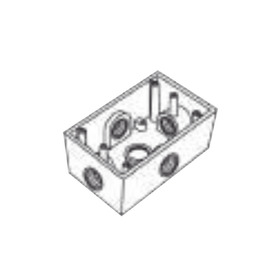 Caja Condulet FS de 3/4" (19.05 mm ) con cinco bocas a prueba de intemperie.