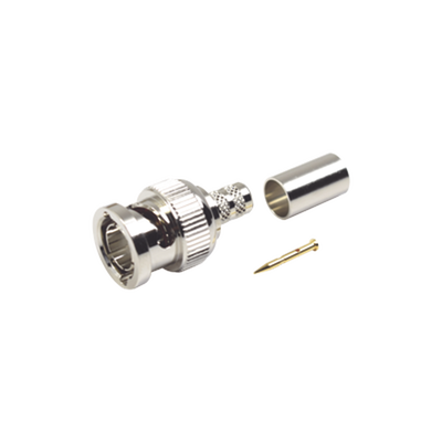 [RFB-1707-D2] Conector BNC Macho en 75 Ohm, Anillo Plegable para Coaxial 8279, RG-59/U, Níquel/ Oro/ Teflón.