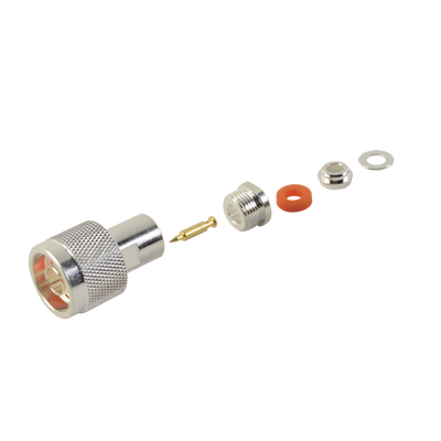 Conector N Macho de Rosca para RG-58/U, RG-142/U, Plata/ Oro/ Teflón.
