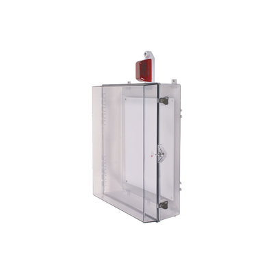 [STI-7554] Gabinete Grande de Policarbonato Transparente Súper Resistente con Sirena/Estrobo y Cerradura con Llave