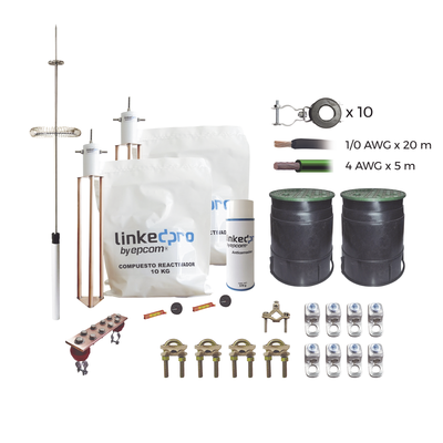 [KLP-TZ15-PRO] Kit Pararrayo  LINKEDPRO con Accesorios de Instalación en Torre de Hasta 15 m de Altura.