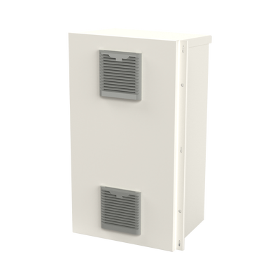 [EI-PCB-40-73-30VDK] Gabinete Acero Galv. para 2 Baterías PL110D12  (400 x 730 x 300mm). Puerta Ventilada. Acc. para piso o poste No incluidos.
