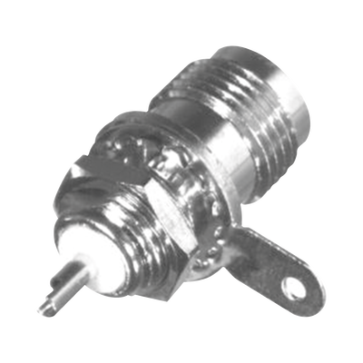 [RFT-1211-1-03] Conector TNC Hembra para Chasis, Montaje Frontal D-Plano, BeCu Soldable, Níquel/ Oro/ Teflón.