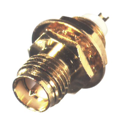 [RP-3251-1] Conector SMA Hembra Inverso de Montaje Frontal en Panel, D-Plano, Soldable, Oro/ Oro/ Teflón.