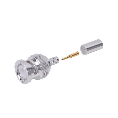 Conector BNC Macho de Anillo Plegable para Cable LMR-195, RG-58/U, RG-142, Níquel/ Oro/ Teflón.