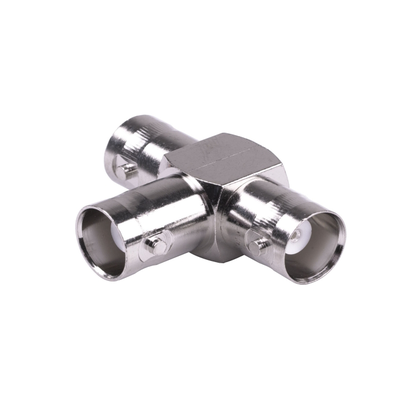 [RFB-1131] Adaptador Triple en T para 50 Ohm de BNC Hembra a Doble BNC Hembras, Níquel/ Plata/ Teflón.
