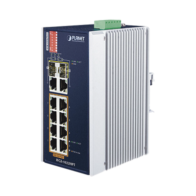 [IFGS-1022HPT] Switch Industrial PoE no administrable de 8 Puertos 10/100TX 802.3at,  Hasta 240 W, Combo TP / SFP Gigabit TP / SFP  (-40 ~ 75 grados C)