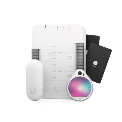 [UA-SK] UniFi Access Kit de Inicio, con HUB, Reader Pro, Reader Lite y 20 tarjetas, para acceso a una sola puerta