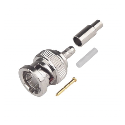 [RFB-1707-S] Conector BNC Macho de Anillo Plegable para Cable Coaxial RG-179/U, 75 Ohm, Níquel/ Oro/ Teflón.