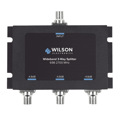 [850-035] Divisor de potencia de 3 vías para la distribución de señal a tres antenas de servicio | 4.8 dB de pérdida por puerto | Conectores F hembra