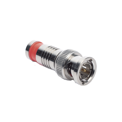 [RFB-1704-Q] Conector BNC Macho en 75 Ohm, Montaje de Compresión Axial para Cable Coaxial RG-6/U, Níquel/ Oro/ Teflón.