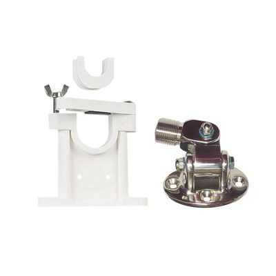 [410R/2] Kit de montaje de acero inoxidable ajustable con soporte para antenas de 1" ó 1 1/2" de Diámetro. Rosca Estándar 1" x 14 Hilos.