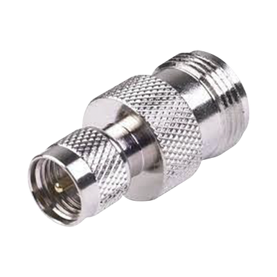 [RFU-620] Adaptador en Línea, de Conector Mini-UHF Macho a N Hembra, Níquel/ Oro/ Teflón.