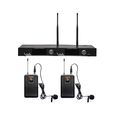 [EP521UL] Kit de Microfonía inalámbrico | 2 Micrófonos de Lavalier | Receptor UHF | Pantalla LCD | 200 Canales | Gran cobertura