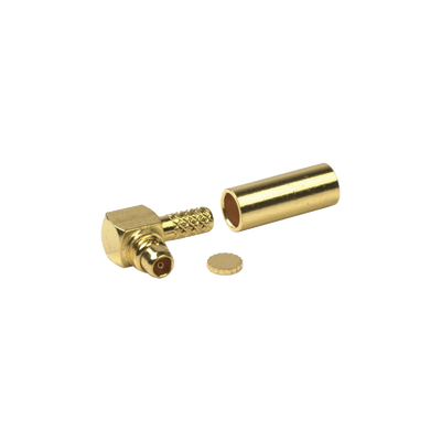 [RP-9010-1B] Conector MMCX Macho Inverso en Ángulo Recto para RG-174/U, Grupo B, Oro/ Oro/ Teflón.